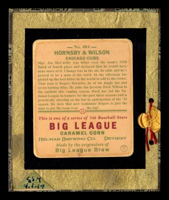 Picture, Helmar Brewing, R319-Helmar Card # 484, Rogers HORNSBY, Hack WILSON, Together, Chicago Cubs